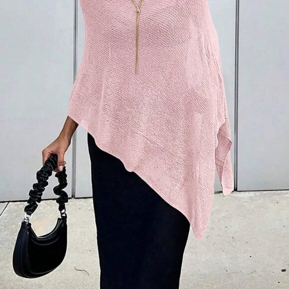 Pink Elegant Women's Oversized Knitted Shawl poncho knit top - Picture 6 of 7